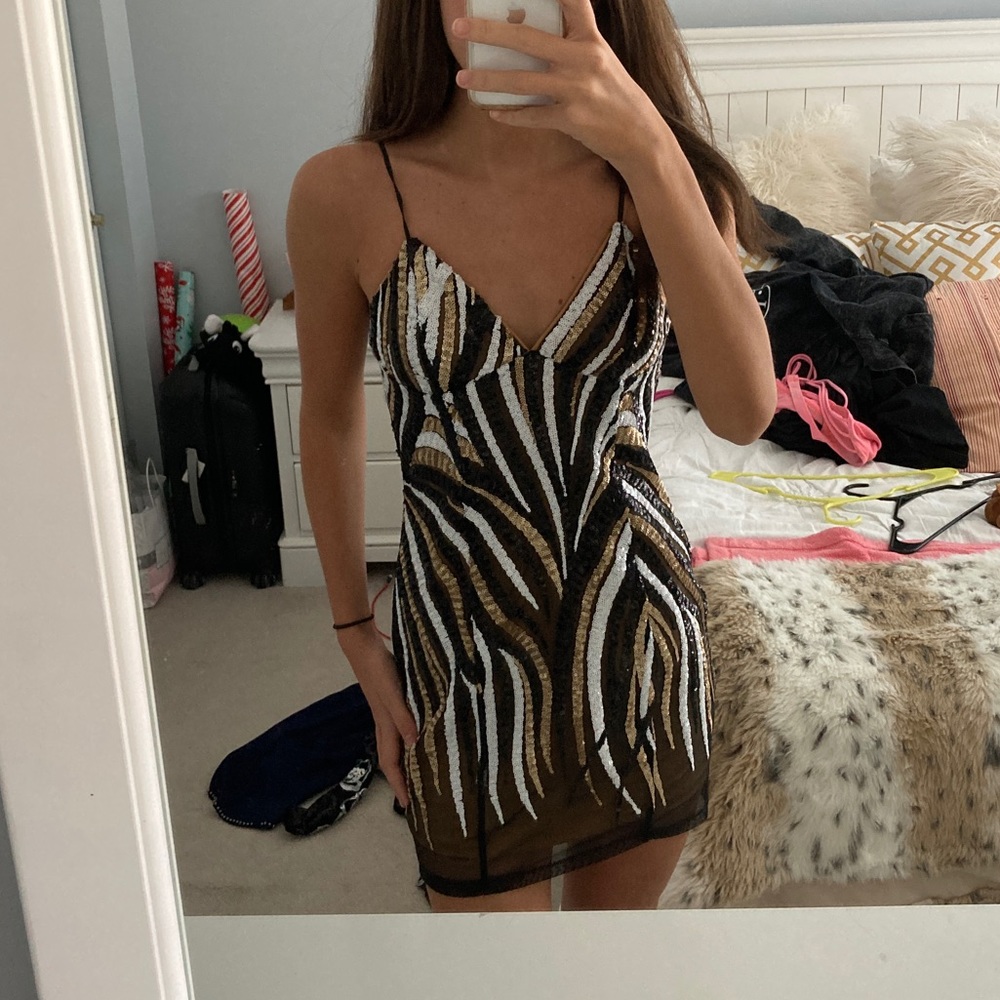 Black Gold White Sequin Dress